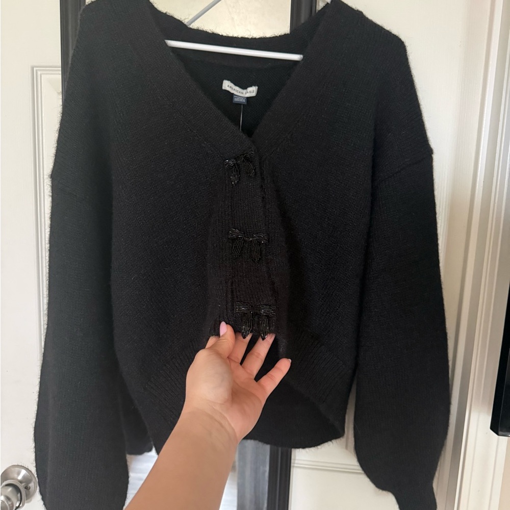 American Eagle Outfitters Black Cardigan with Bow Accents